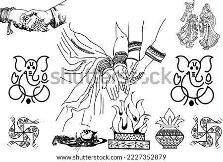 an indian wedding symbol, indian marriage card symbol, set of Indian Wedding Elements Clipart