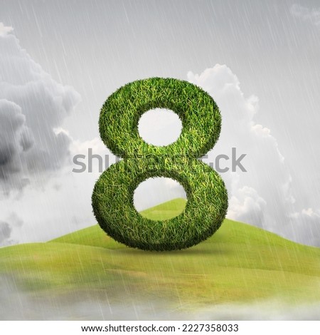 Number 8 with Grass Effect. Happy Nature Day