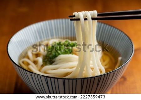 Japanese noodle dish KAKE-UDON. Udon noodles in a hot soup.