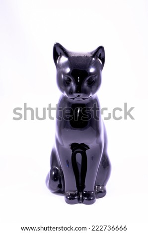 Clay Handmade Statue of a Cat on White Background