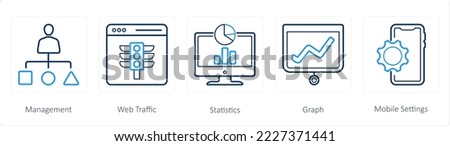 A set of 5 web marketing icons such as management, web traffic