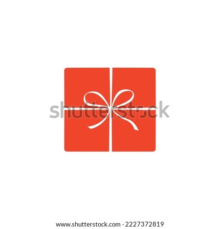 Vector red gift box icon in flat color style. Holiday Christmas birthday party present surprise. Top view