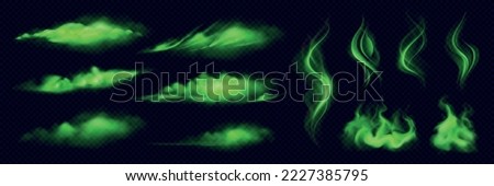 Green smoke clouds of different shapes realistic set isolated on black transparent background vector illustration Royalty-Free Stock Photo #2227385795