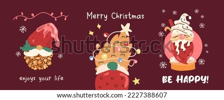 adorable gnomes for Xmas eve illustration. Dessert for Christmas on a white background. Happy holidays! This cartoon is great for printing on shirts, postcards, printable stationery, kids' items, etc.
