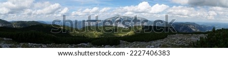Panoramic mountain view: Mount Schneeberg in Lower Austria, Austria. Distinctive mountain near Vienna. Travel and holiday concept.