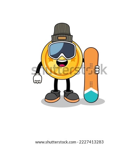 Mascot cartoon of medal snowboard player , character design
