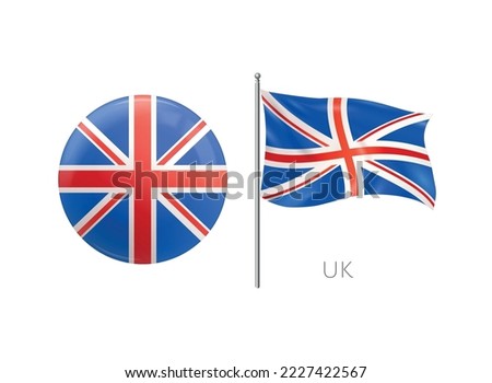 Realistic mockup badge flag composition with isolated national flag and round plastic badge vector illustration