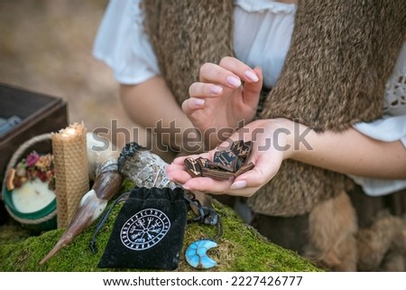 Illustration of old Scandinavian magic. Concept of Nordic world, concept of wicca, rite and other magic  Royalty-Free Stock Photo #2227426777
