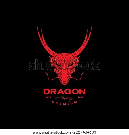 face scare red dragon with horn dark logo design vector
