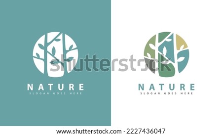 Tree Logo art design with circle space style. Eco Green Organic Plant Logotype icon. vector illustration