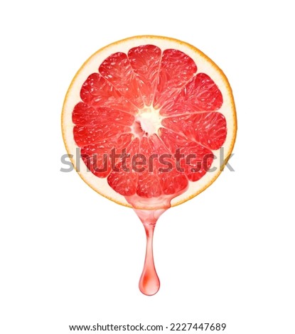 Slice of Grapefruit with dripping juice isolated on white background. clipping path.  Royalty-Free Stock Photo #2227447689