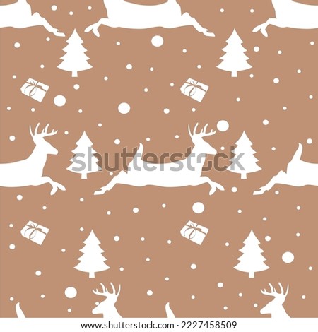 Christmas Seamless Patterns with deer, trees, present icon and snow ball elements perfect for present and background