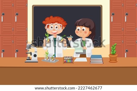 Scientist kids in the classroom illustration
