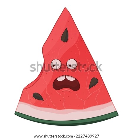 Slice of watermelon emoji character design isolated on a white background for Your business project. Funny watermelon Vector Illustration