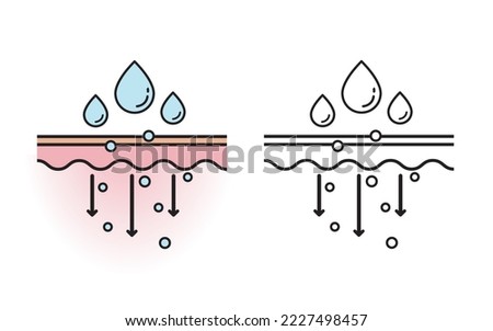 The mechanism of nutrient absorption through skin layer with color and outline drawing vector on white background. Skin care and beauty concept. Flat icon illustration. Royalty-Free Stock Photo #2227498457