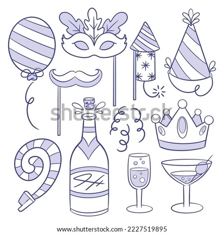 New year party collection of hand drawn elements