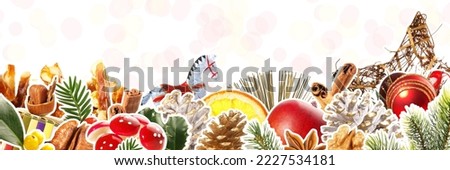 Vintage Christmas Banner - Panorama isolated on white Background  Royalty-Free Stock Photo #2227534181