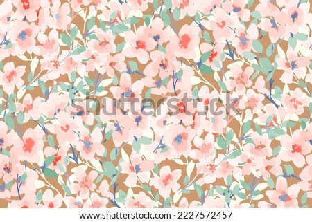 Abstract floral seamless pattern. Bright colors, painting on a light background. Cherry blossoms.