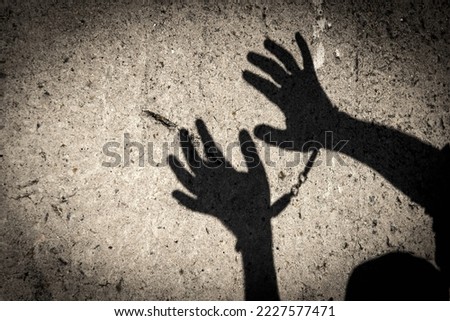 The shadow of a criminal in handcuffs on the prison wall. Law. Prison. law and order Royalty-Free Stock Photo #2227577471