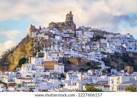 Panoramic of Arcos de la Frontera, white town built on a rock along Guadalete river, in the province of Cadiz, Spain Royalty-Free Stock Photo #2227606157