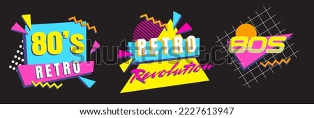 80's Retro graphic collection. Synthwave vintage design set. Vintage apparel artworks old school vivid projects	 Royalty-Free Stock Photo #2227613947