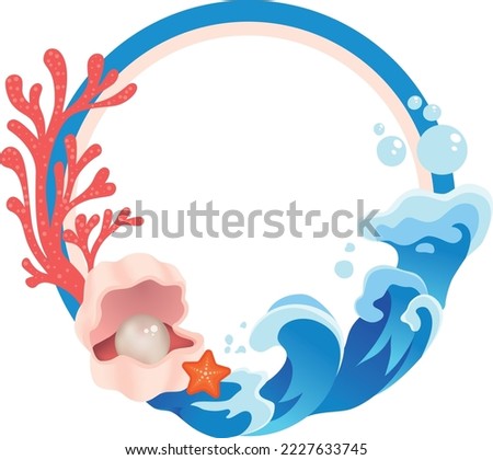 Sea frame with pearl shell and starfish. Vector illustration. Royalty-Free Stock Photo #2227633745