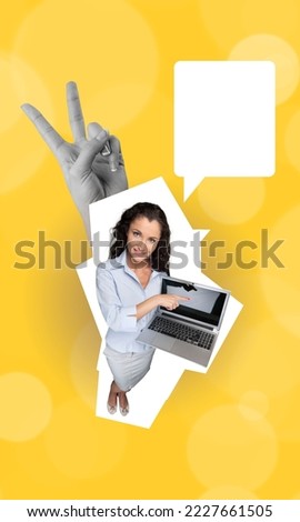 Young female works on laptop computer