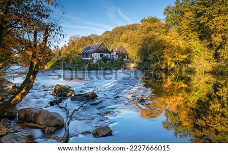 Panoramic image of the Wipperkotten close to the Wupper river during autumn, Solingen, Germany Royalty-Free Stock Photo #2227666015