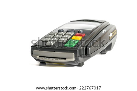 Credit card  reader machine on white background