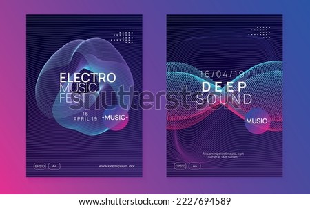 Dj event. Futuristic discotheque magazine set. Dynamic fluid shape and line. Dj event neon flyer. Techno trance party. Electro dance music. Electronic sound. Club fest poster. Royalty-Free Stock Photo #2227694589