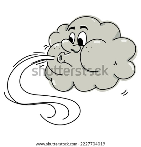 Drawing, a gray cloud, the wind is blowing.  Funny children's drawing. Vector.