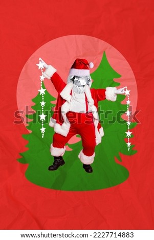 Photo sketch graphics collage artwork picture of funky x-mas santa disco ball instead of head having fun isolated drawing background