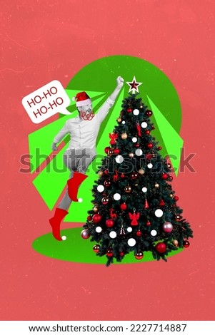 Exclusive magazine picture sketch collage image of funny cool grandfather putting star xmas fir pine top isolated painting background
