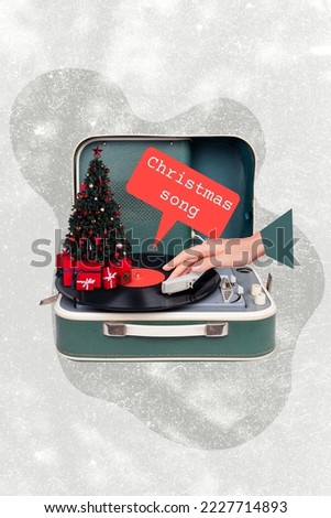 Exclusive magazine picture sketch collage image of retro vintage music player playing xmas carols isolated painting background