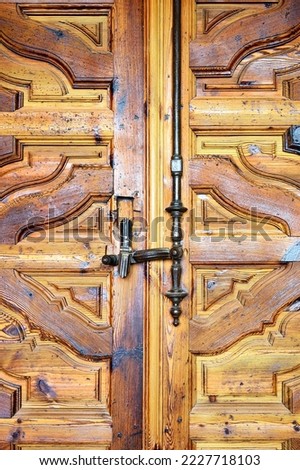 Medieval style wooden entrance door, Alicante, Spain