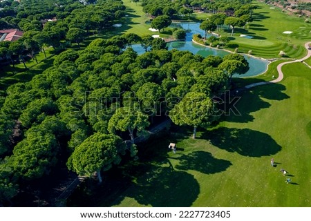 Beautiful manicured golf course of Turkey, aerial top view.