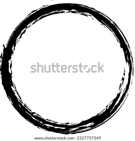 Black circle brush stroke vector isolated on white background. Black enso zen circle brush stroke. For stamp, seal, ink and paintbrush design template. Grunge hand drawn circle shape, vector