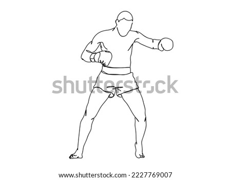 Boxing Player Single line art drawing, black and white minimal Vector illustration. for Logo, Wall décor