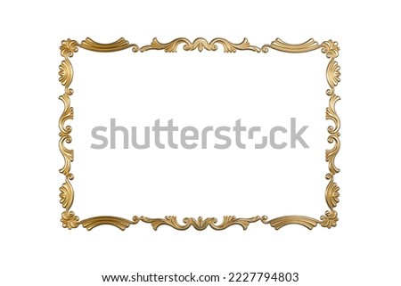 Sculpted golden frame isolated on white background, thin decorations , rectangular frame