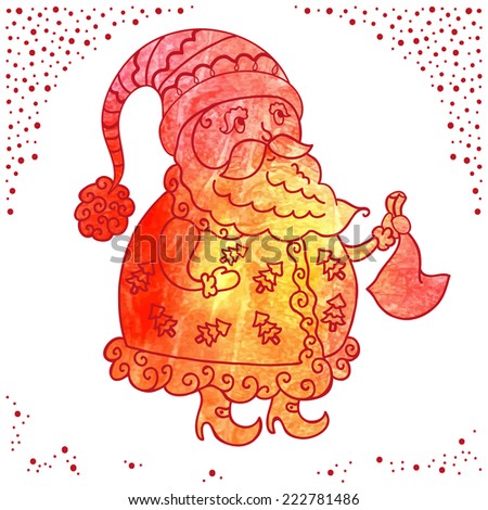 Watercolor Santa Claus isolated on white background, Happy new year card design, vector illustration