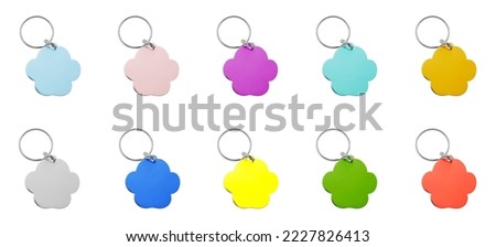 Set with multicolor dog tags on white background. Banner design