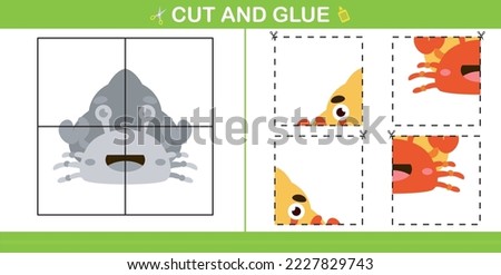 cartoon cute hermit crab.education paper game for kindergarten and preschool.cut and glue game
