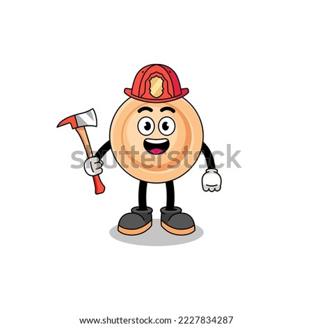 Cartoon mascot of button firefighter , character design