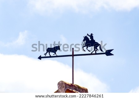 Weather vane on the farm in the shape of bull and bullfighter Royalty-Free Stock Photo #2227846261