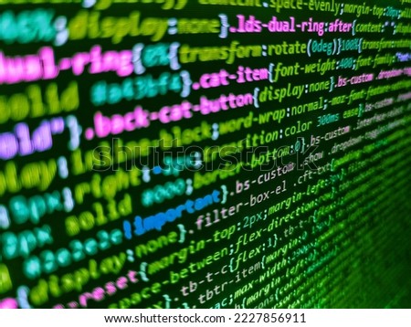 PHP data source file. Source code photo. Computer program. Computer code data. Programming on monitor background. Modern technology background. Admin access to data. Programming code typing. PHP synta
