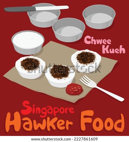 Singapore Hawker Food: Chwee Kueh is a steamed rice cake with sweet Chai Poh(preserved turnip) topping and served with sambal chili. It's also very popular in Malaysia. Royalty-Free Stock Photo #2227861609