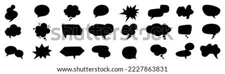 Set of black speech bubble vector on white background. Dialog, talk, speech, think, cloud, speech balloon vector in various organic shape. Design suitable for comic text, sticker, banner, chat icon.