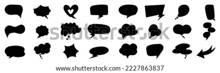 Set of black speech bubble vector on white background. Dialog, talk, speech, think, cloud, speech balloon vector in various organic shape. Design suitable for comic text, sticker, banner, chat icon.