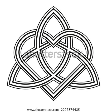 The Trinity Knot intertwined with Heart symbol. Wiccan triqueta symbol design. Vector line art. Royalty-Free Stock Photo #2227874435
