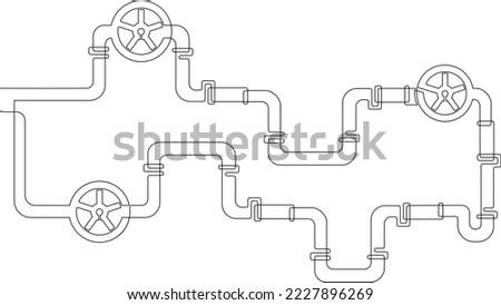 Large metal pipe. Gas pipeline or oil pipeline. Continuous line drawing, vector illustration.